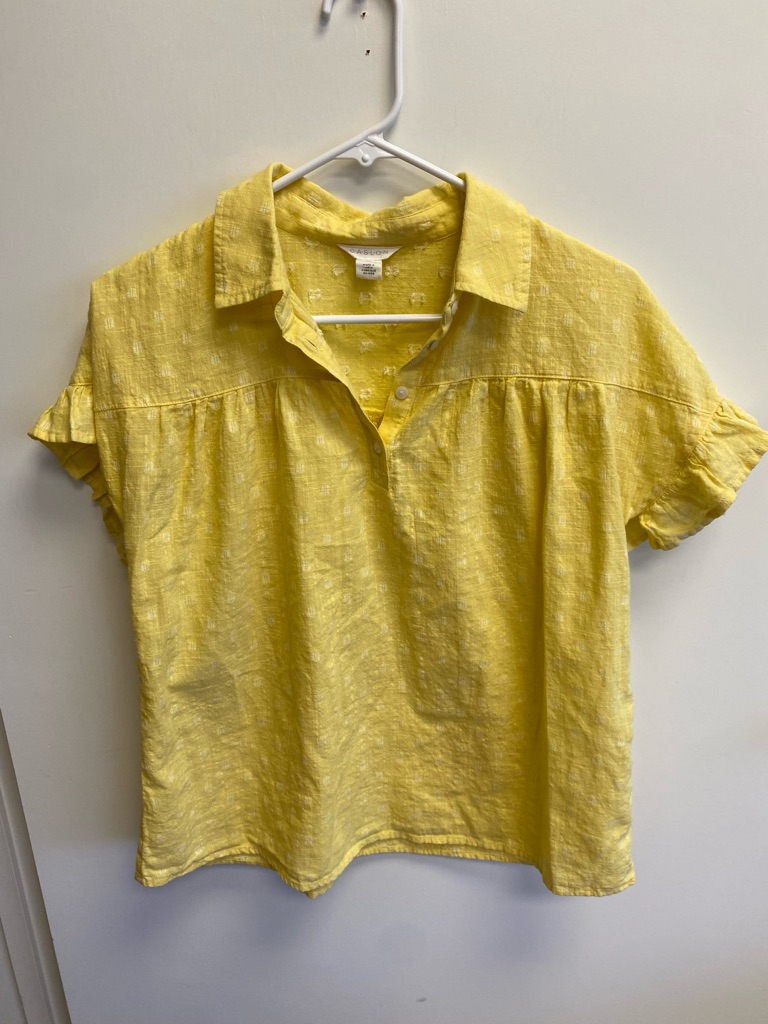 Caslon Yellow Linen-Blend Button Down Short Sleeve Top